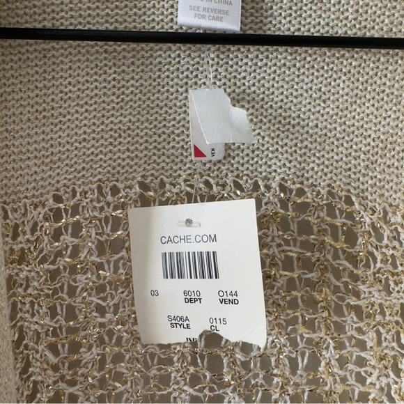 Cache metallic 3/4 sleeve open front cardigan knit sparkly fall winter autumn M - Picture 9 of 12